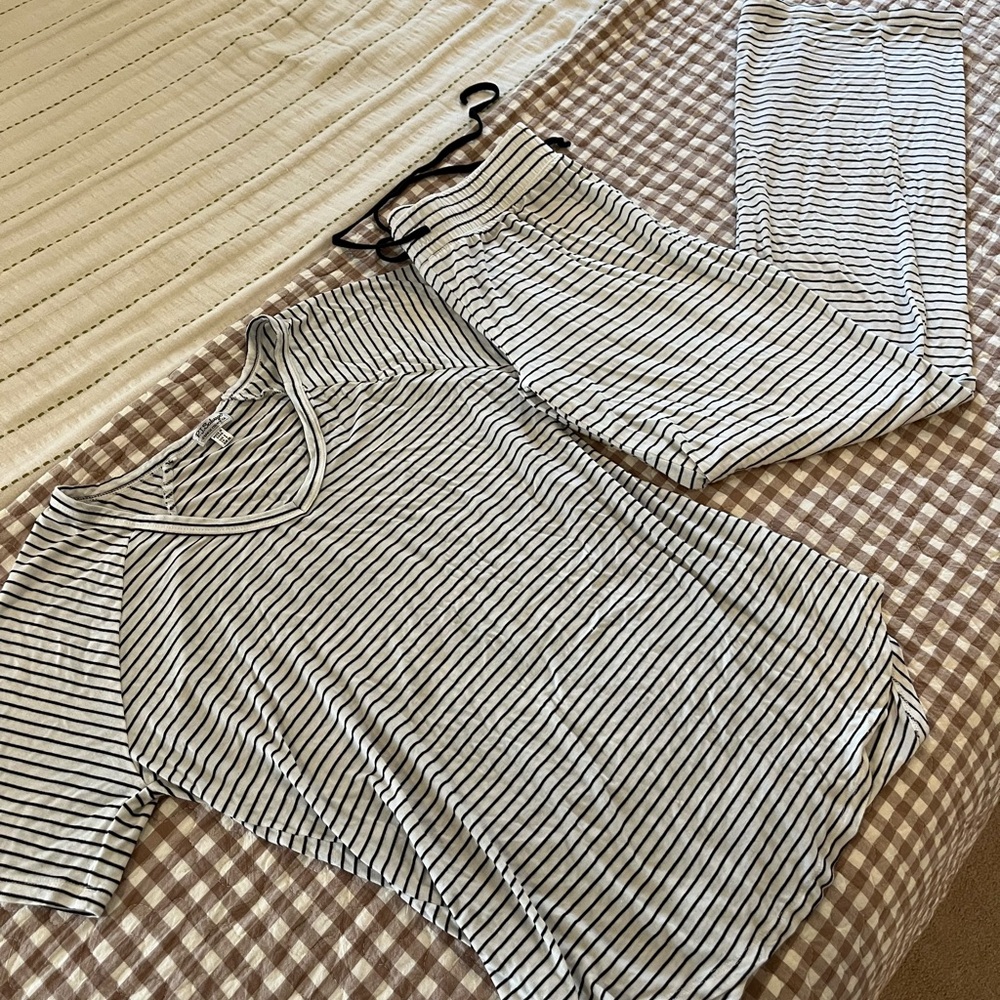 PJ Salvage modal black and white striped pj set